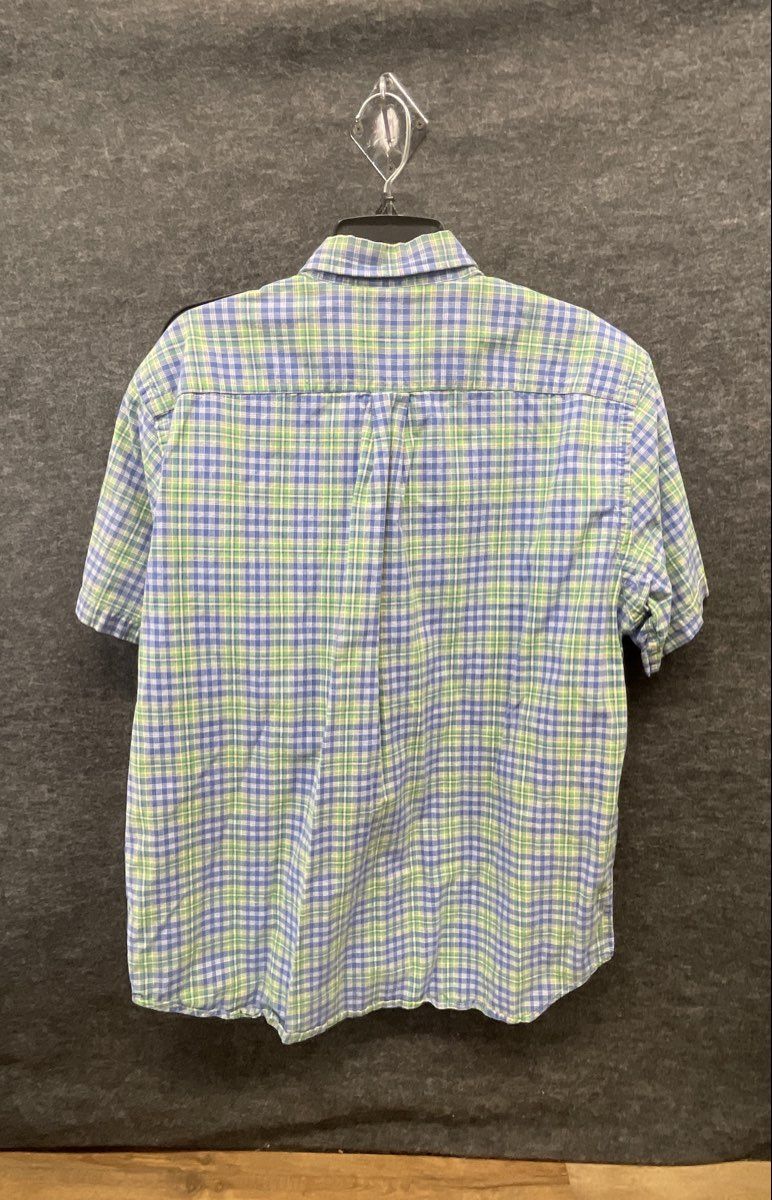 Abercrombie & Fitch Men's Button Up Shirt Green Blue Plaid Short Sleeve Sz L