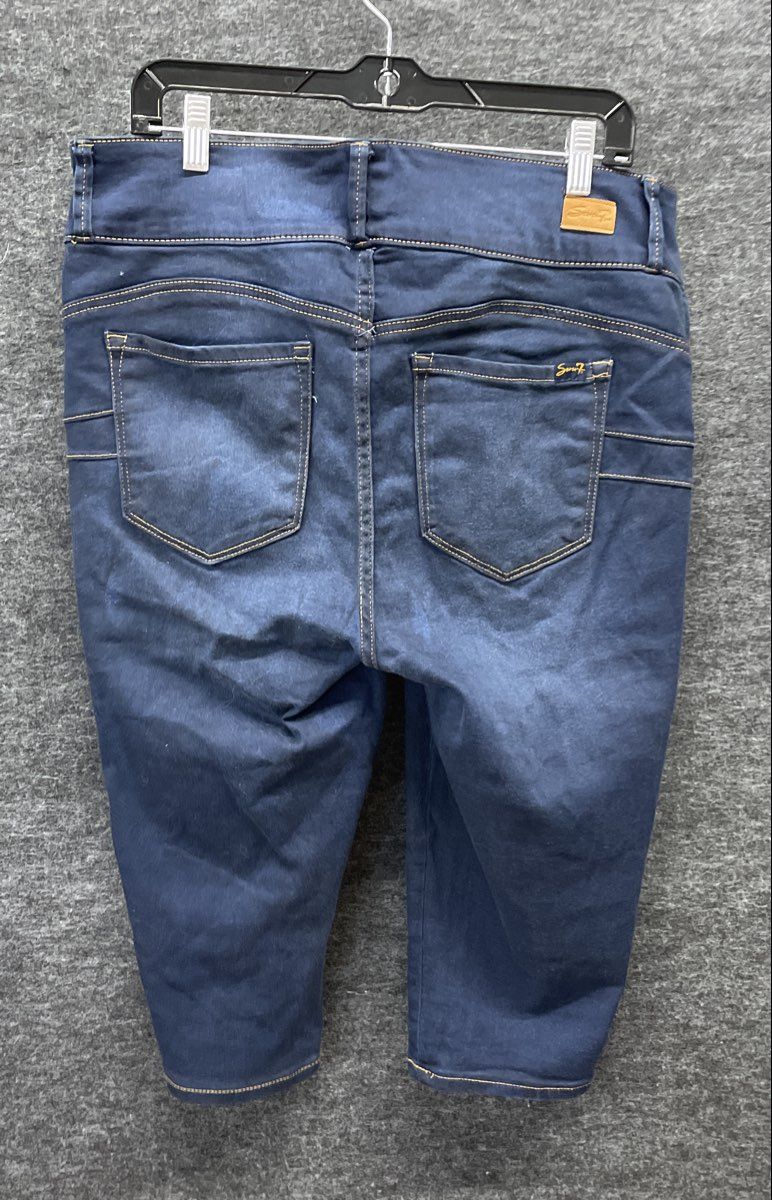 Seven7 Women's Blue Denim Look Sweatpants Dark Wash Cropped Jeggings Sz 14W
