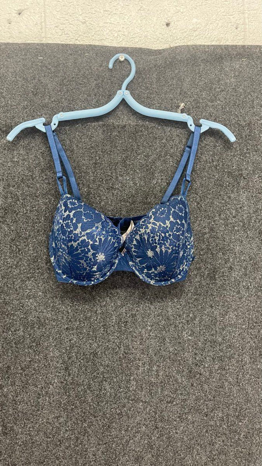 Victoria's Secret Women's Evening Blue Floral Lace Shimmer Lined Demi Bra Sz 34D