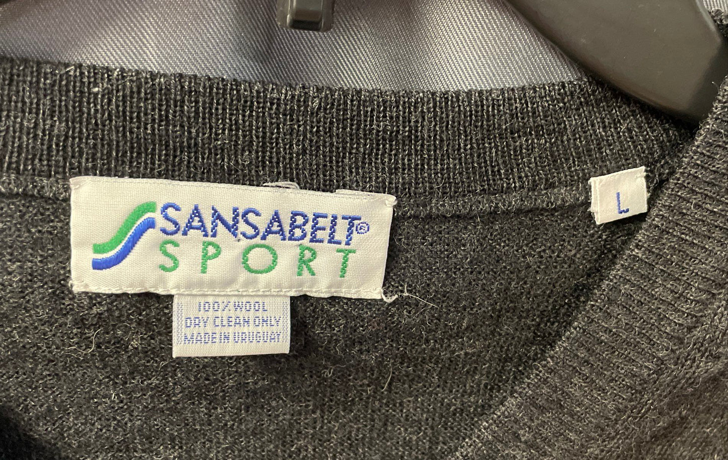 Sansabelt Sport Men's Gray 100% Wool Textured V-Neck Sweater Vest Sz L