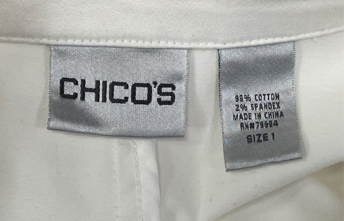 Chico's Women's White Cotton Stretch Single Breasted Blazer Jacket Size 1