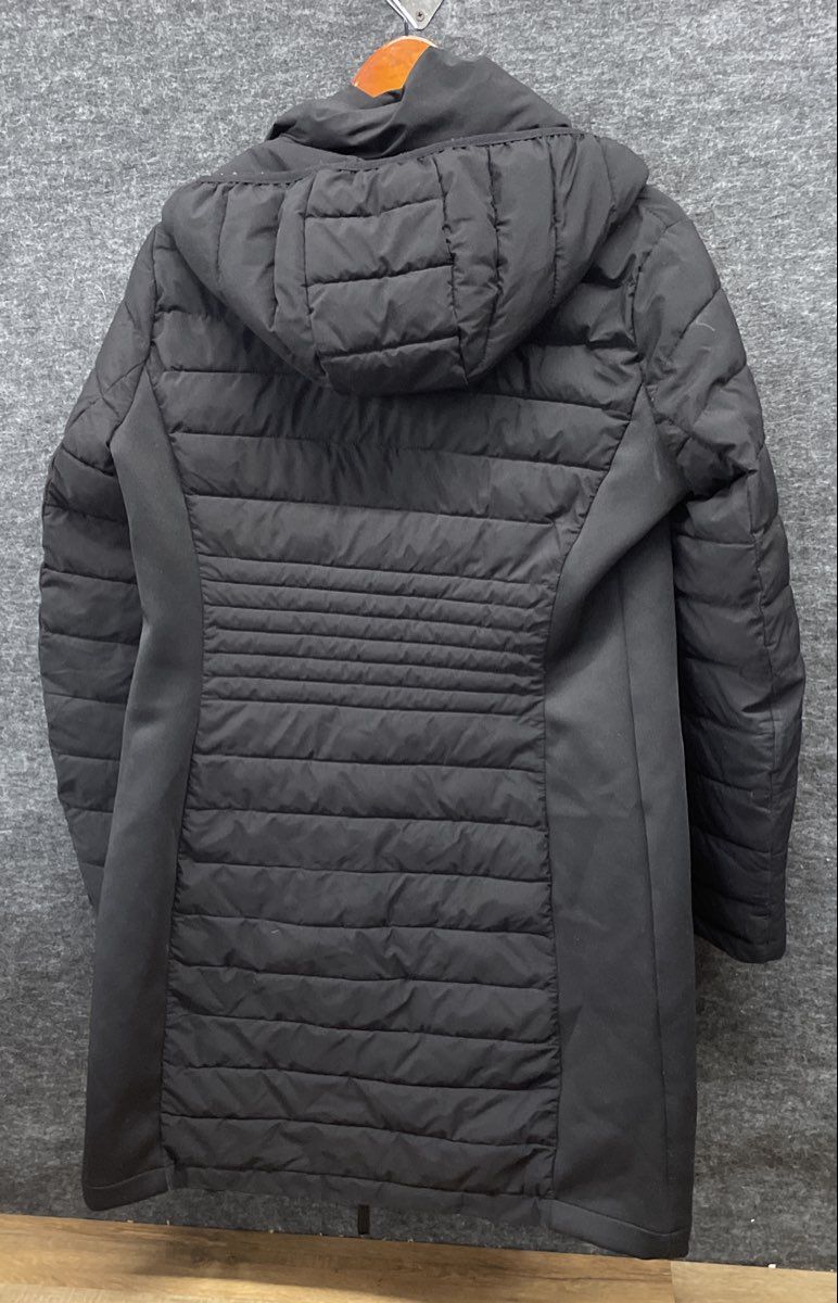 Calvin Klein Women's Black Infinite Stretch Puffer Coat Hooded Sorona Aura Sz S