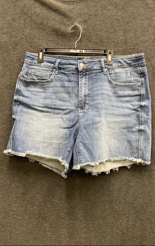 Judy Blue Women's High Rise Fray Hem Denim Shorts Blue Distressed Sz 2XL
