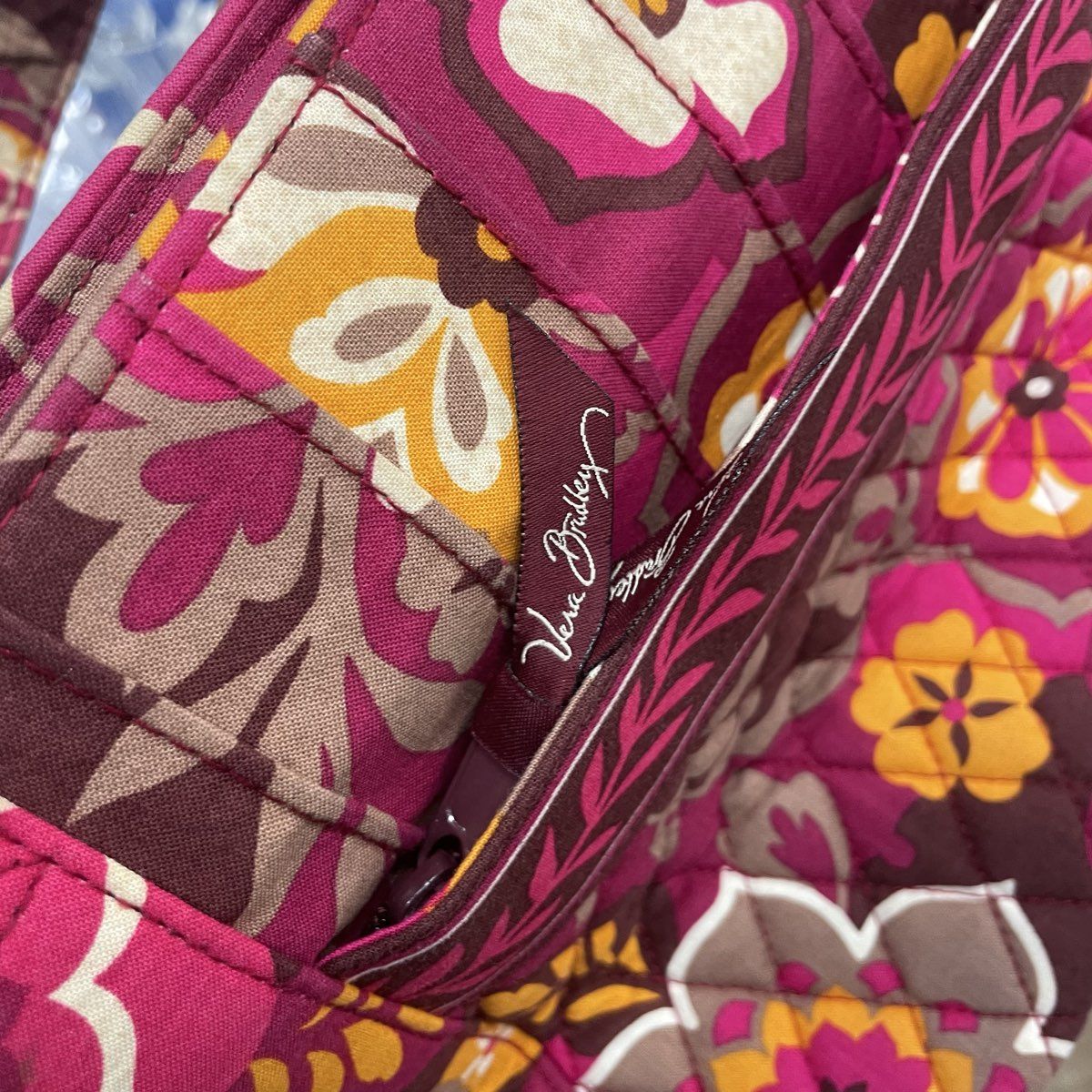Vera Bradley Carnaby Quilted Shoulder Bag Floral Pink Orange Brown Vintage