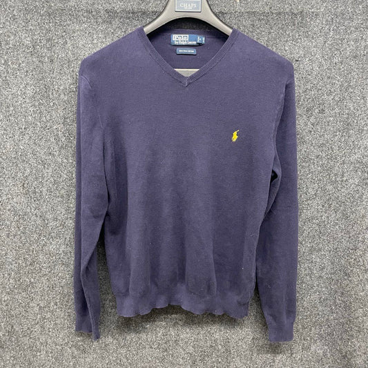 Polo Ralph Lauren Men's Navy Blue V-Neck Pima Cotton Pullover Sweater Sz M