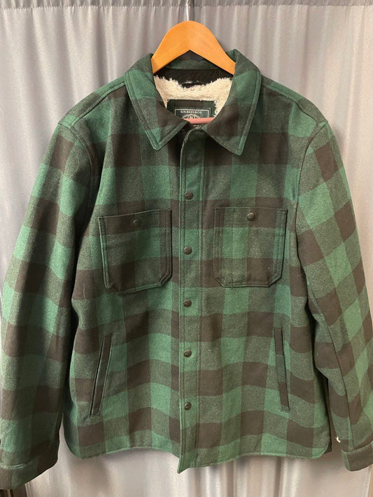 G.H. Bass & Co. Men's Green Black Plaid Sherpa Lined Wool Blend Shirt Jacket L