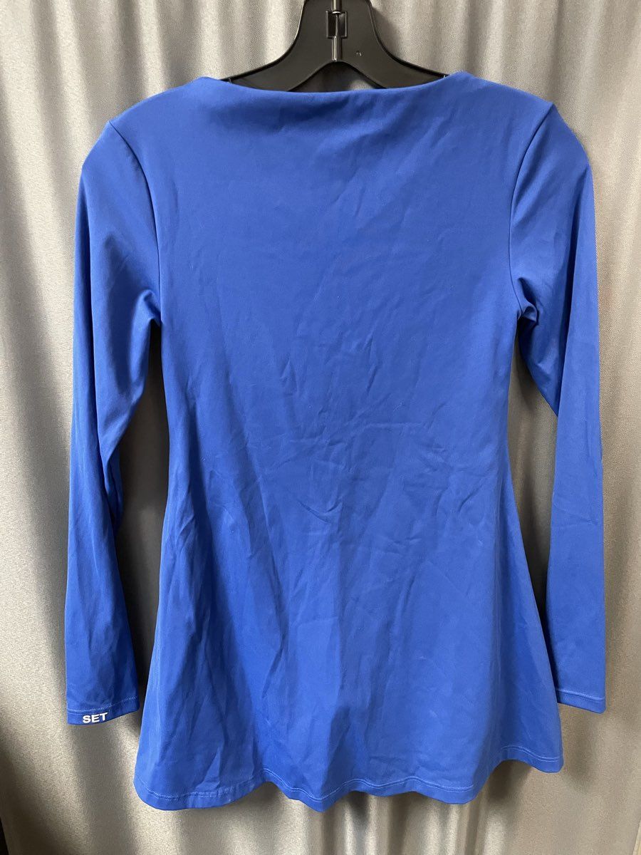 SET Active Women's Blue Sportbody Long Sleeve Square Neck Crossover Dress Sz S