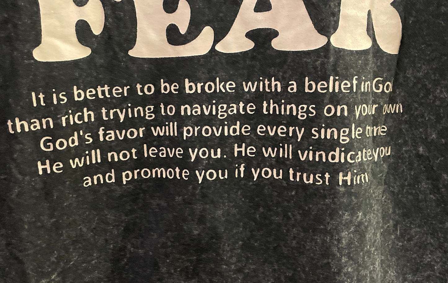 Faith Over Fear Men's Acid Wash Black Christian Graphic T-Shirt Religious Sz M