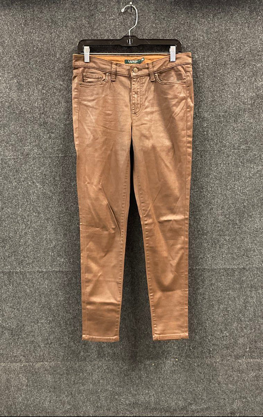 Lauren Ralph Lauren Women's Brown Metallic Coated Slim 5-Pocket Pants Sz 6