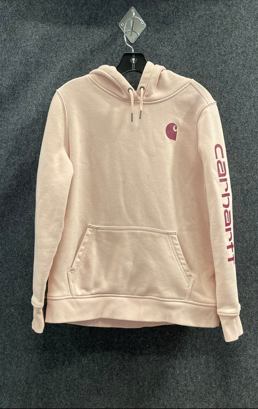 Carhartt Women's Clarksburg Pullover Hoodie Pink Graphic Sleeve Relaxed Fit Sz L