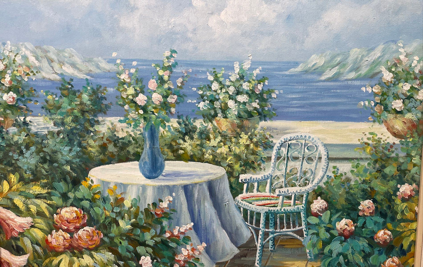 Balcony Seascape Signed by W. Hodges Original Oil Painting