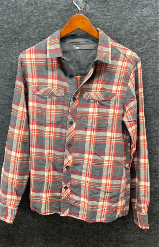 REI Men's Red Grey Flannel Button Up Long Sleeve Shirt Elbow Patches Sz S