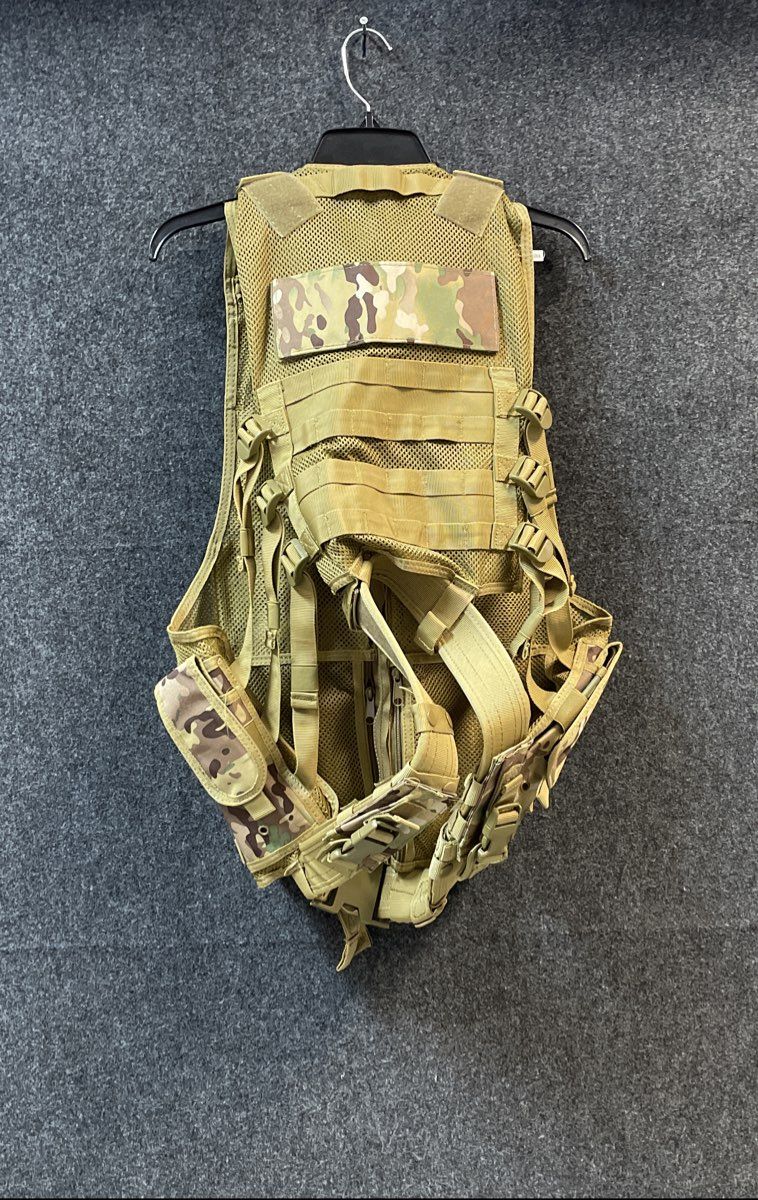 Men's Tactical Military Cross Draw Vest Tan Camo Mesh Airsoft Hunting