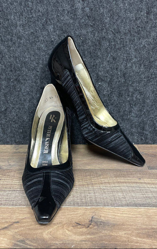 Vintage Y2K Peter Kaiser Black Patent & Fabric Pumps Heels Size UK 2.5 / US 4.5