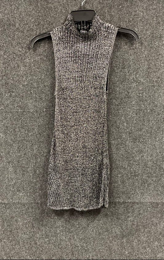 Jones New York Women's Black Silver Metallic Ribbed Mock Neck Dress Sz S