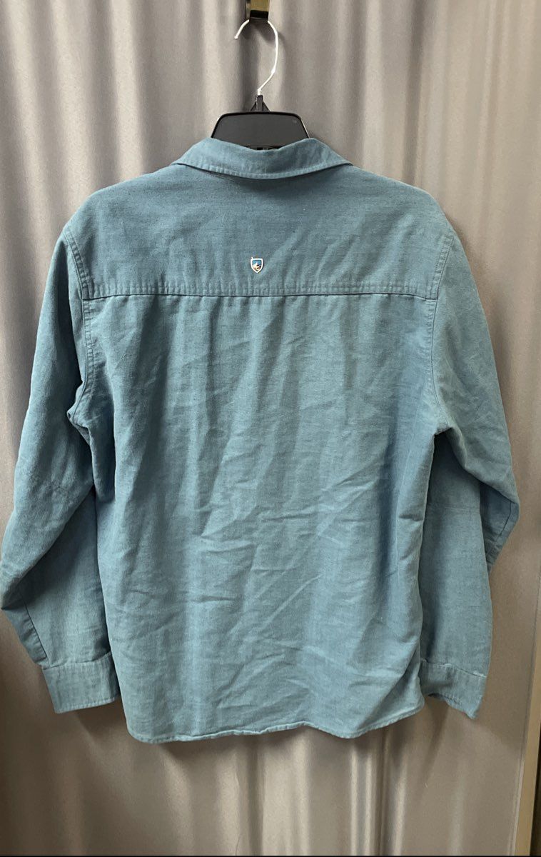 Kuhl Men's Teal Herringbone LS Button Down Cotton Linen Blend Shirt L
