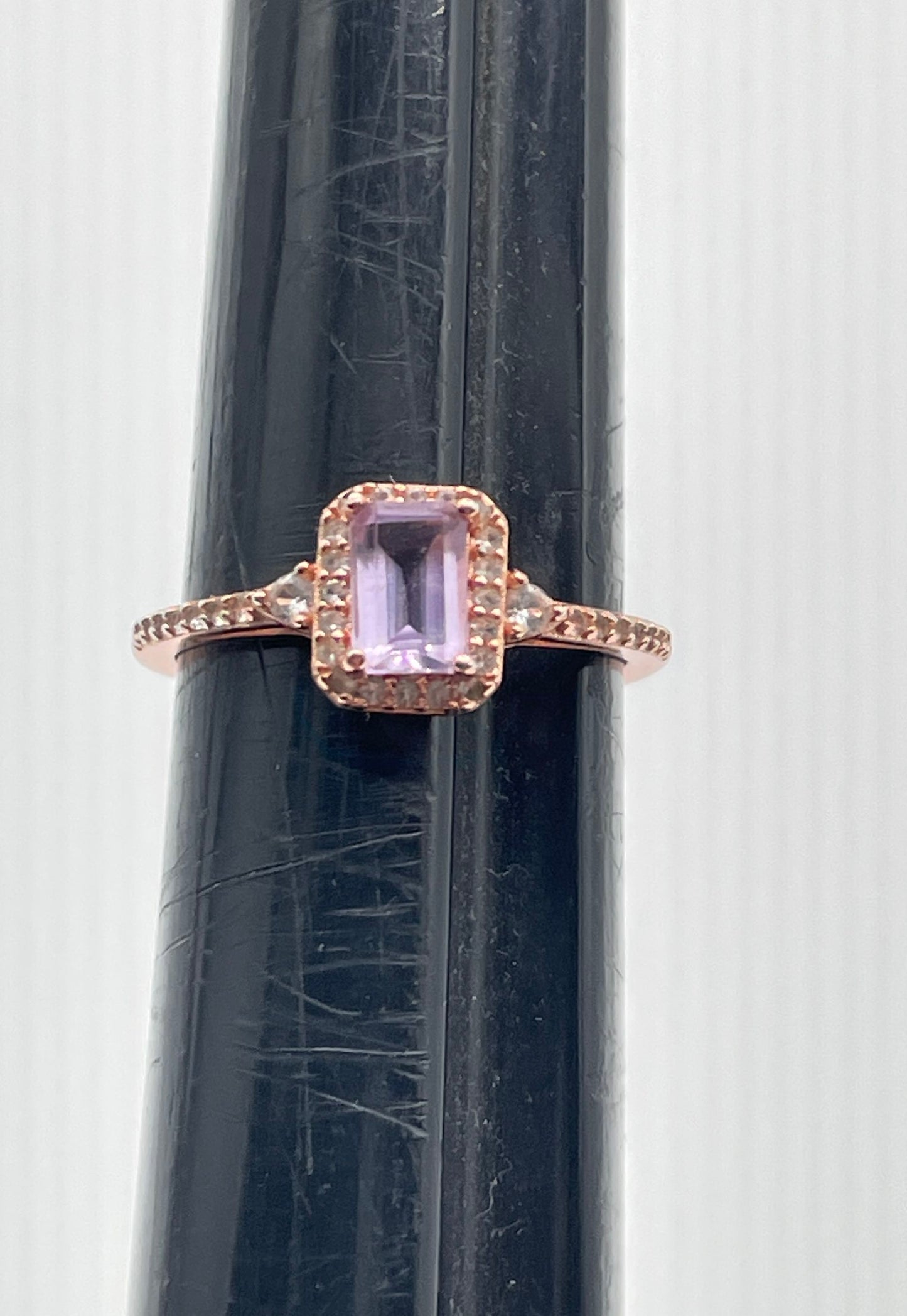 Rose Gold Plated 925 Sterling Silver Amethyst Ring w/ Diamond Accents 1.8g