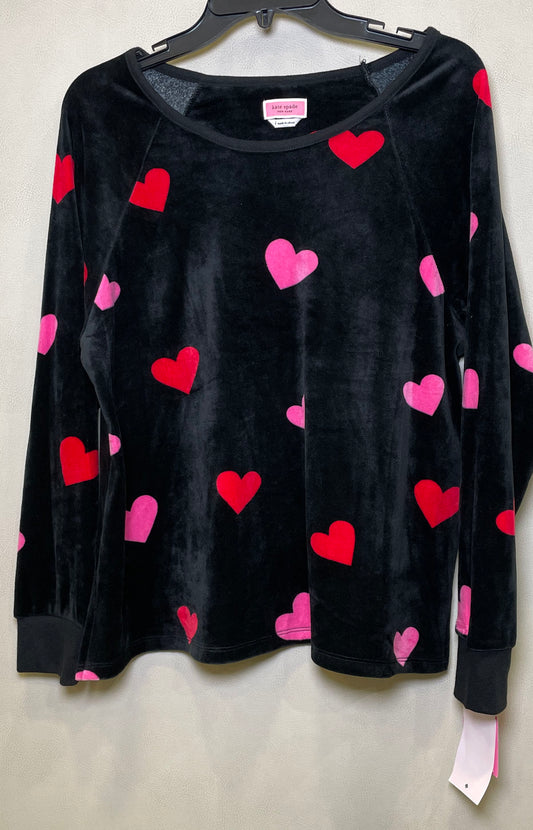 Kate Spade Women's Black Heart Print Velour Pajama Top NWT Size L