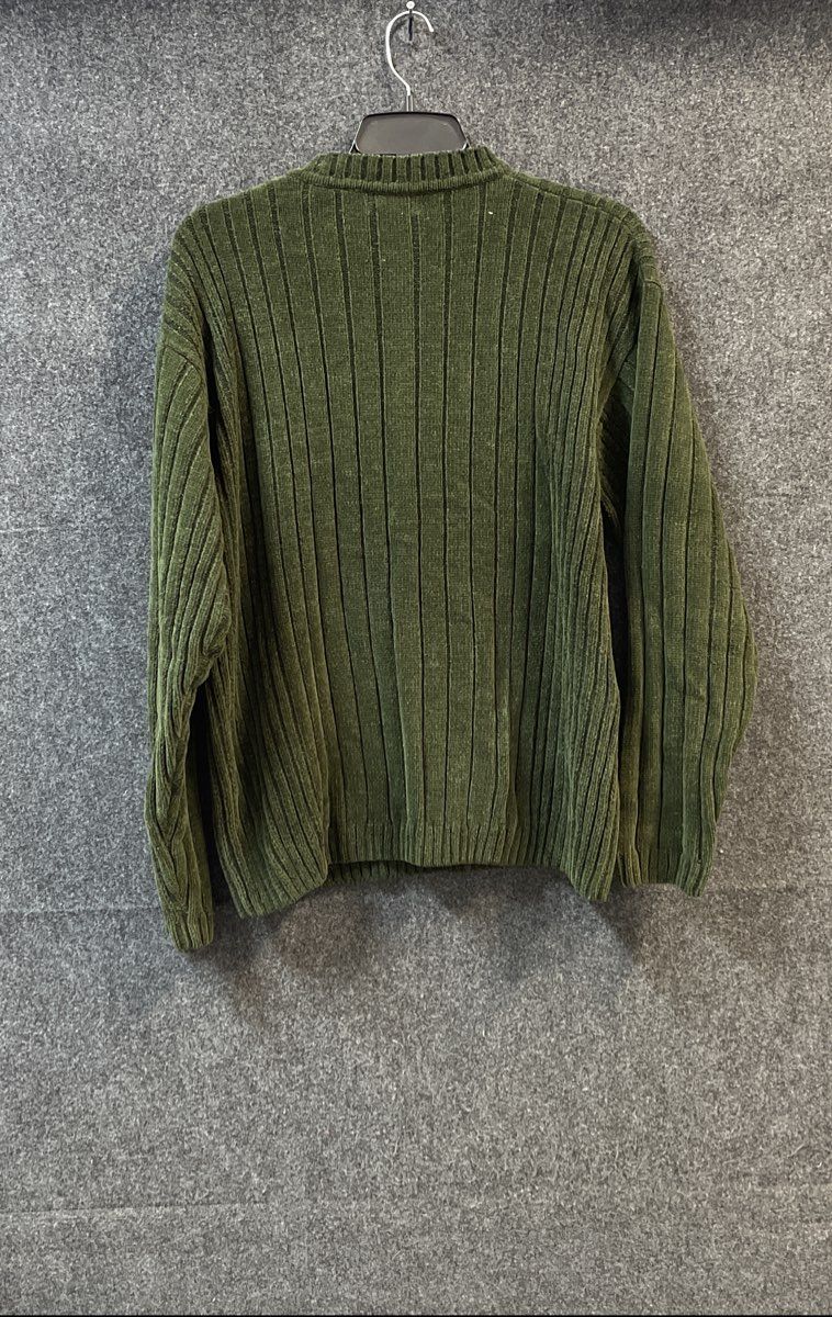 Vintage 90s Trader Bay Men's Green Chenille Ribbed Crewneck Sweater Size L