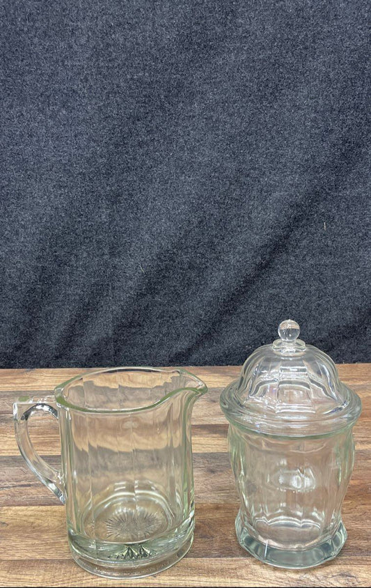 Vintage Pressed Glass Paneled Creamer & Sugar 2 Piece Set Clear