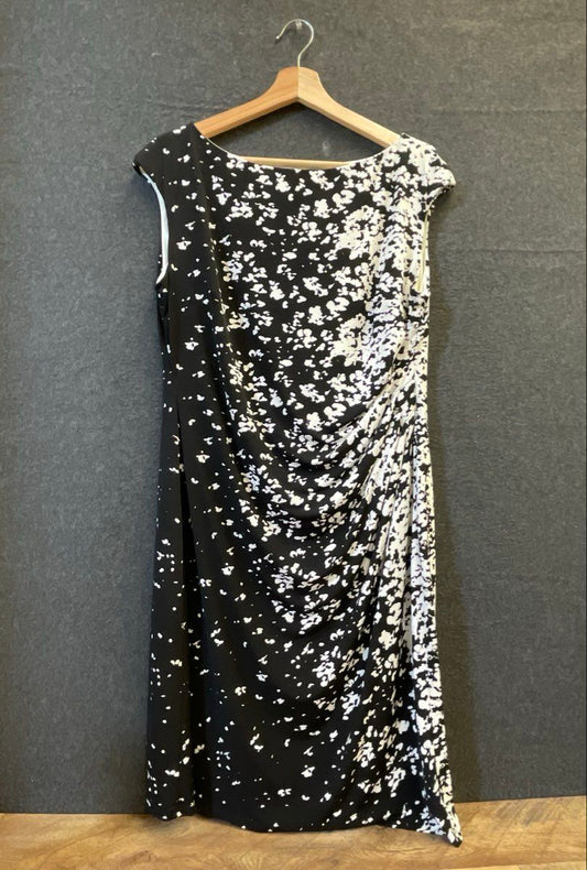Chaps Women's Black White Abstract Ruched Sleeveless Sheath Dress Sz XL