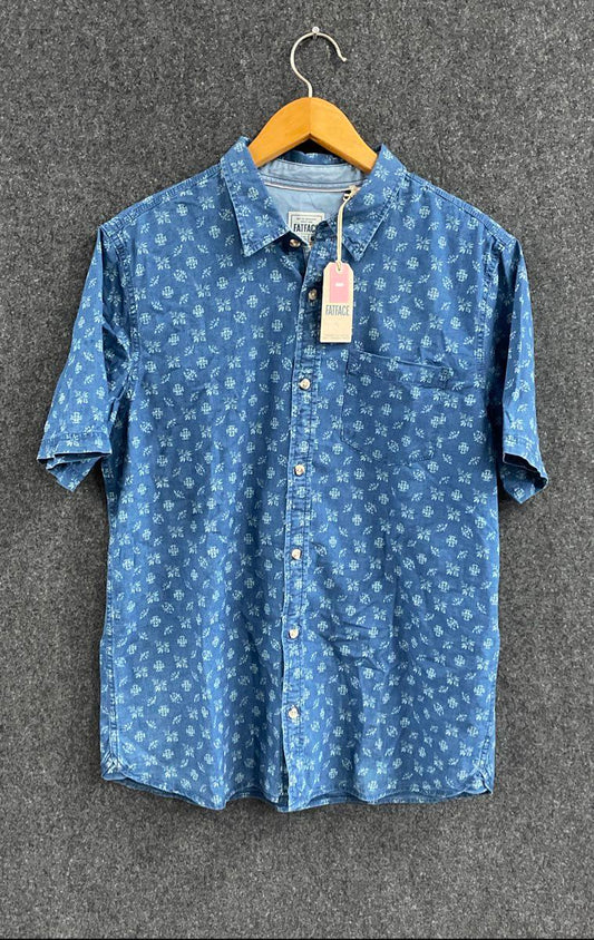 FatFace Men's Indigo Blue Geo Print Short Sleeve Cotton Shirt XL Regular NWT