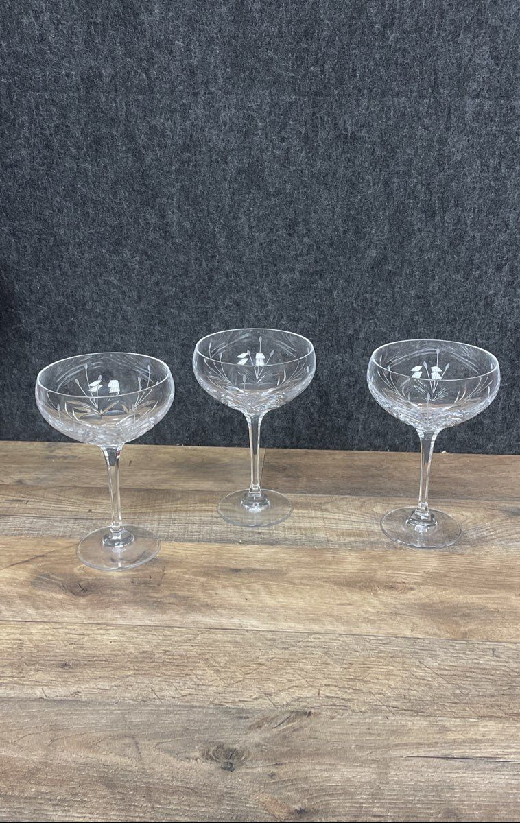 Vintage Floral Crystal Champagne Glass Set of 3