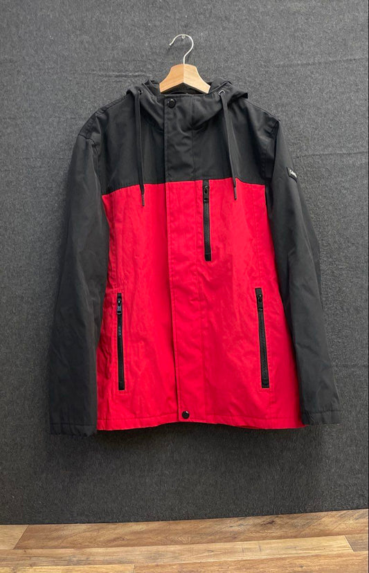 Calvin Klein Men's Red Black Colorblock Hooded Quilted Lining Jacket Size M