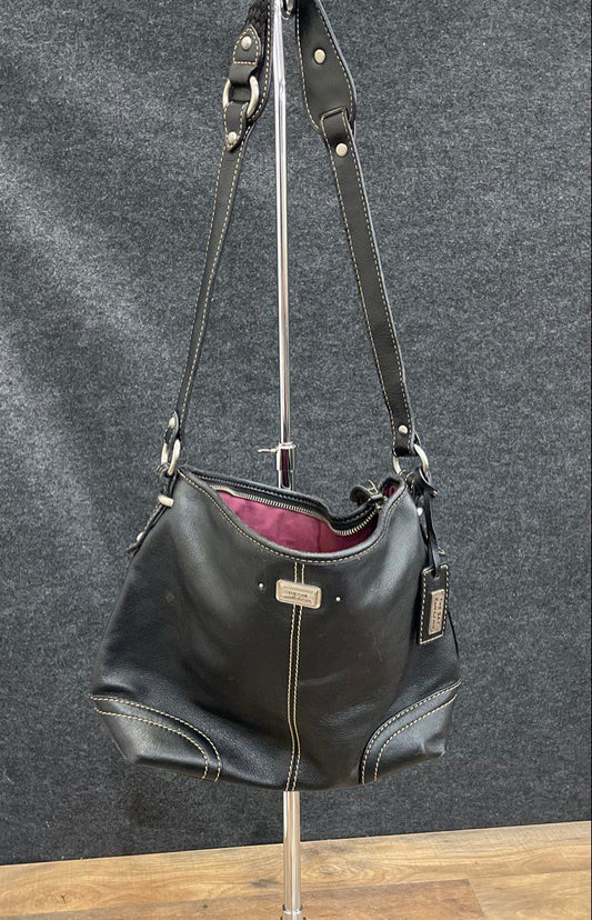 The Sak Black Leather Hobo Shoulder Bag Contrast Stitch Silver Hardware