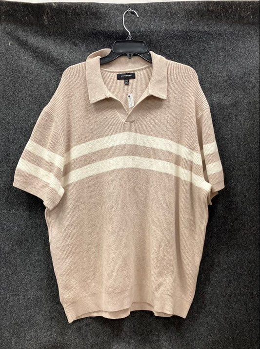 Banana Republic Men's Knit Sweater Polo Beige Stripe Johnny Collar XXL NWT