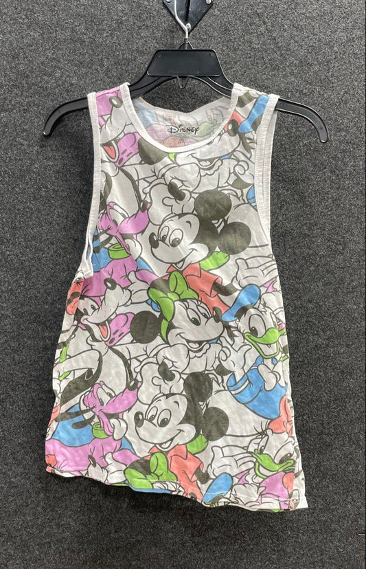 Disney Women's Tank Top White Multicolor Mickey Minnie Donald Goofy AOP Sz XS