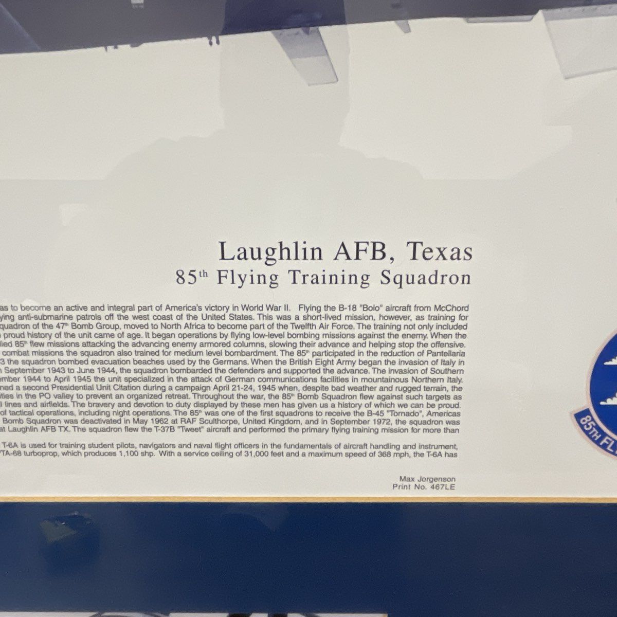 T-6A "Texan II" 05-3585 47th Flying Training Wing Laughlin AFB Texas Autographed