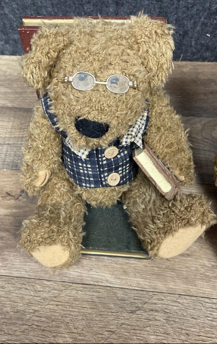 Vintage Plush Teddy Bear Bookends