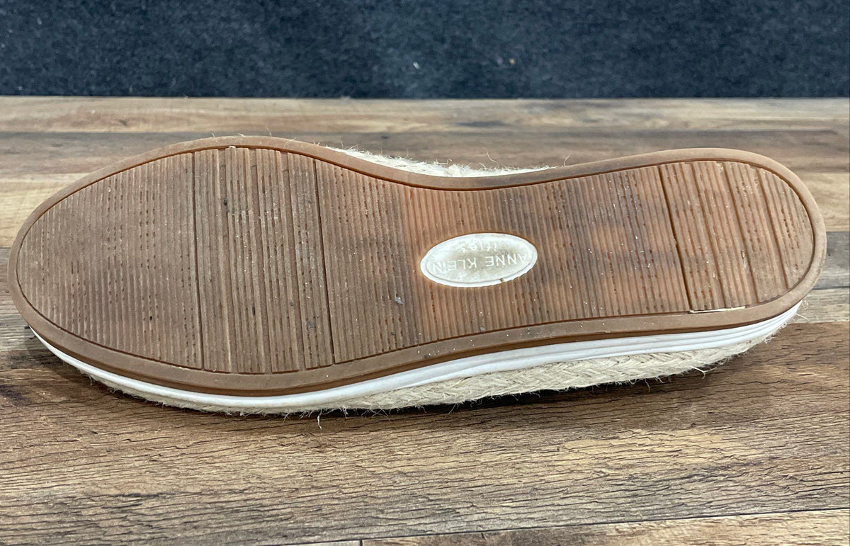 Anne Klein Joy Black Faux Leather Zipper Espadrille Flats Size 9M