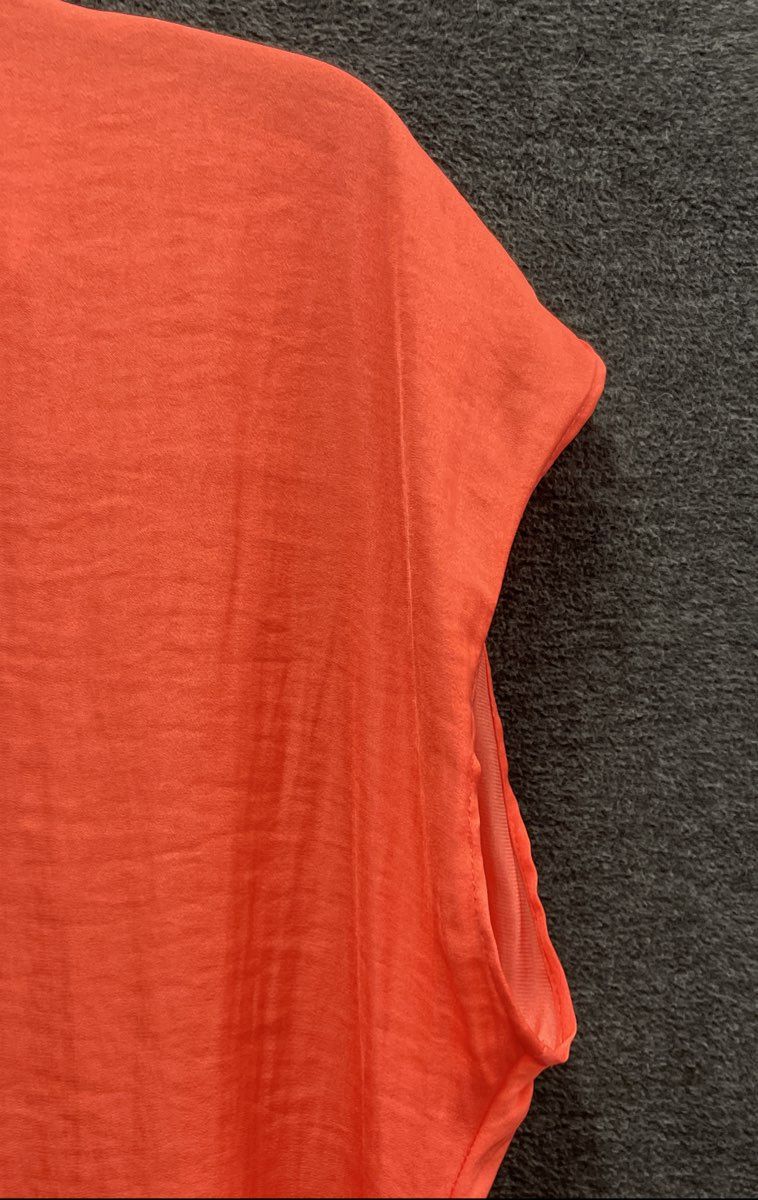 Nine West Women's Coral Orange Textured Short Sleeve Button Down Blouse Sz L NWT