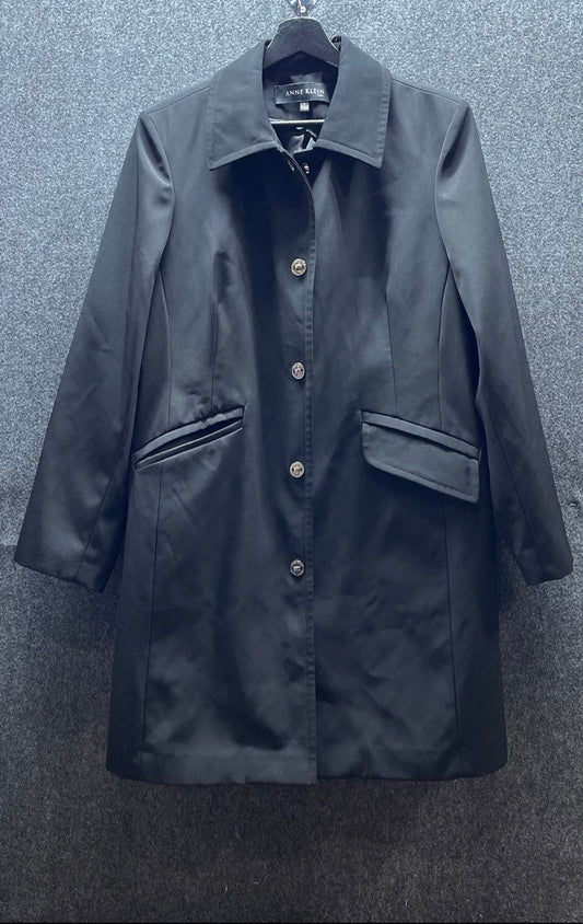 Anne Klein Women's Black Button Front Trench Style Mid-Length Coat Jacket Sz L