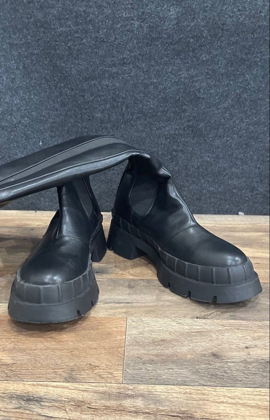 Black Chunky Lug Sole Over The Knee Chelsea Platform Boots Women's Size 9