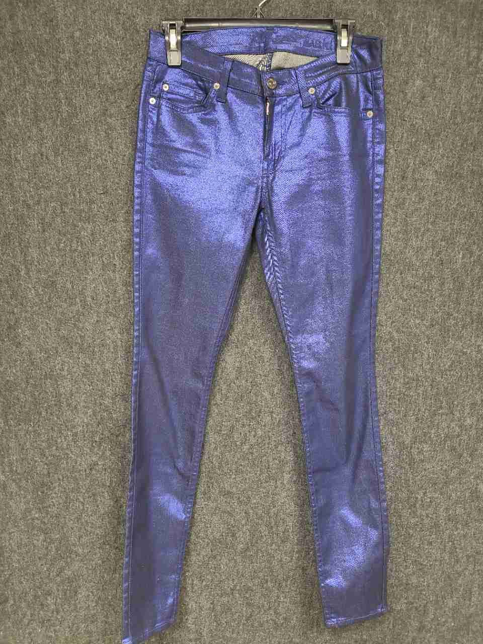 7 For All Mankind Women's The Skinny Jeans Purple Metallic Stretch Sz 27