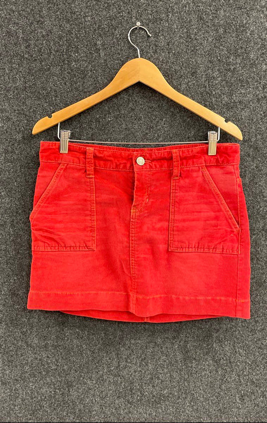 Gap Women's Red Corduroy Mini Skirt 1969 Limited Edition Cinch Back Pockets Sz 6