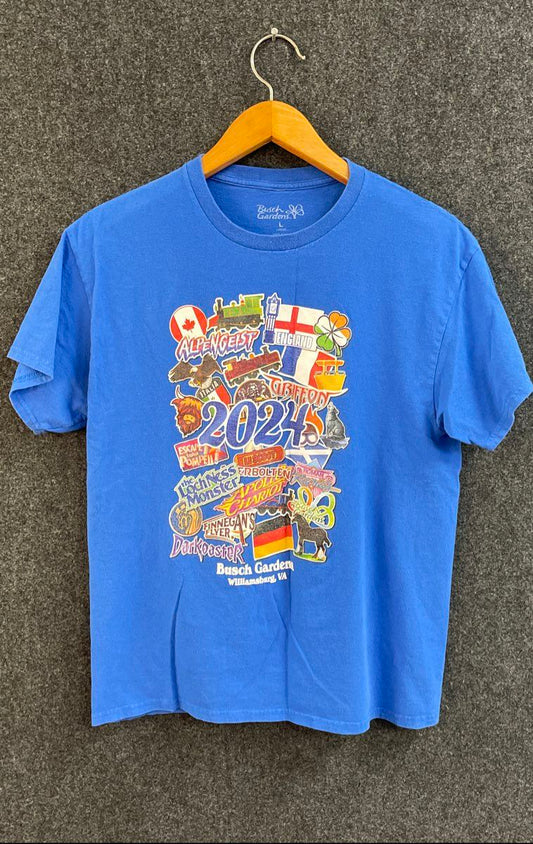 2024 Busch Gardens Williamsburg Ride Collage Theme Park T-Shirt Sz L