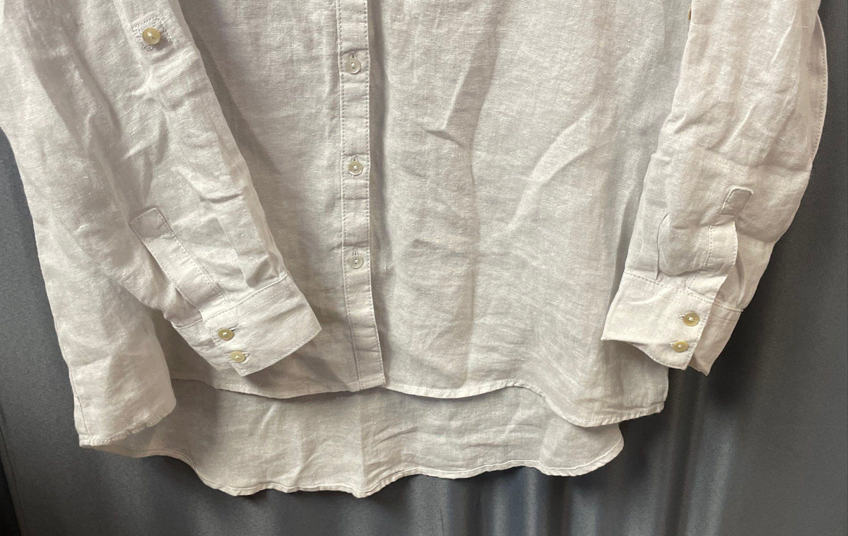 Sigrid Olsen Women's White 100% Linen Roll Tab Sleeve Button Front Shirt Sz M