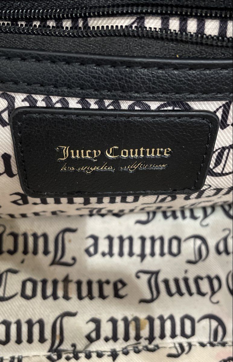 Juicy Couture Black Leather Quilted Heart Mini Dome Top Handle Purse Gold Tone