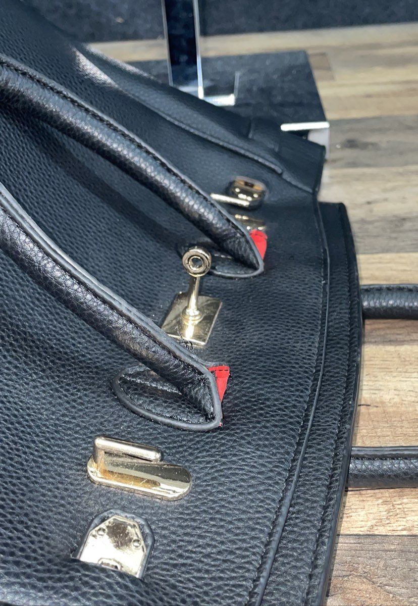 Unbranded Black Pebbled Faux Leather Satchel Tote Bag Gold Hardware