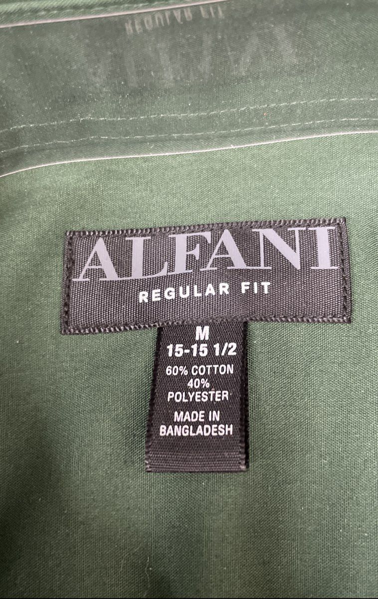 Alfani Men's Regular Fit Green Solid Point Collar Dress Shirt NWT Sz M 15-15 1/2