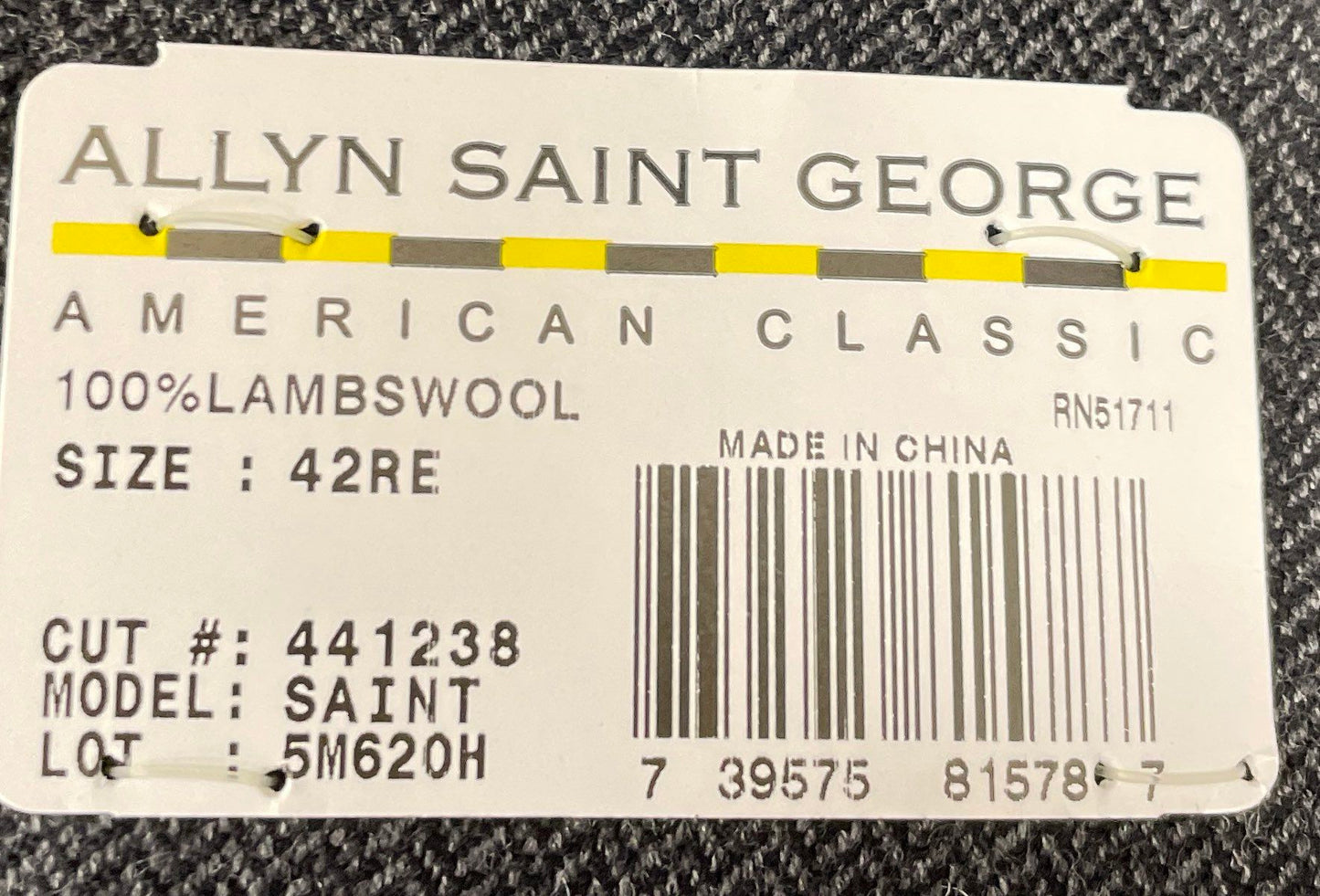 Allyn Saint George Men's Saint Gray Herringbone 100% Lambswool Blazer 42R NWT