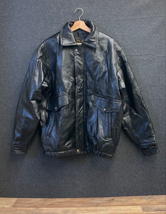 Victory Sportswear Men's Black Faux Leather Patchwork Jacket Vintage 90s Sz M