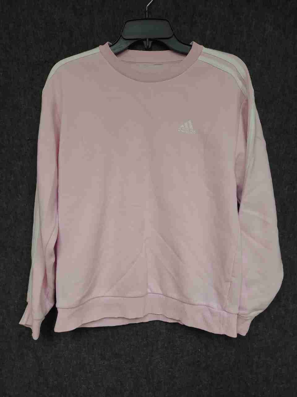 Adidas Women's Pink 3-Stripe Crewneck Sweatshirt Embroidered Logo M