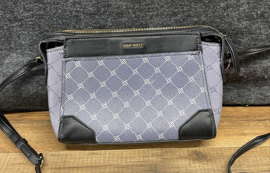 Nine West Blue Black Geometric Print Canvas Crossbody Bag Gold Tone Hardware