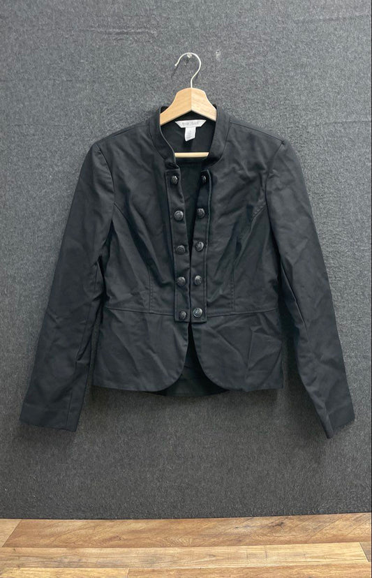 White House Black Market Women's Black Military Style Crest Button Jacket Size 8