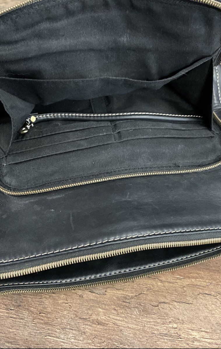 Giani Bernini Black Leather Multi Pocket Crossbody Bag Gold Tone Hardware